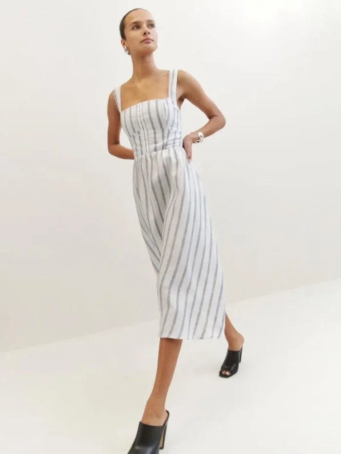 The Reformation Petites Tagliatelle Linen Dress Harbor Stripe 8211 Clothing