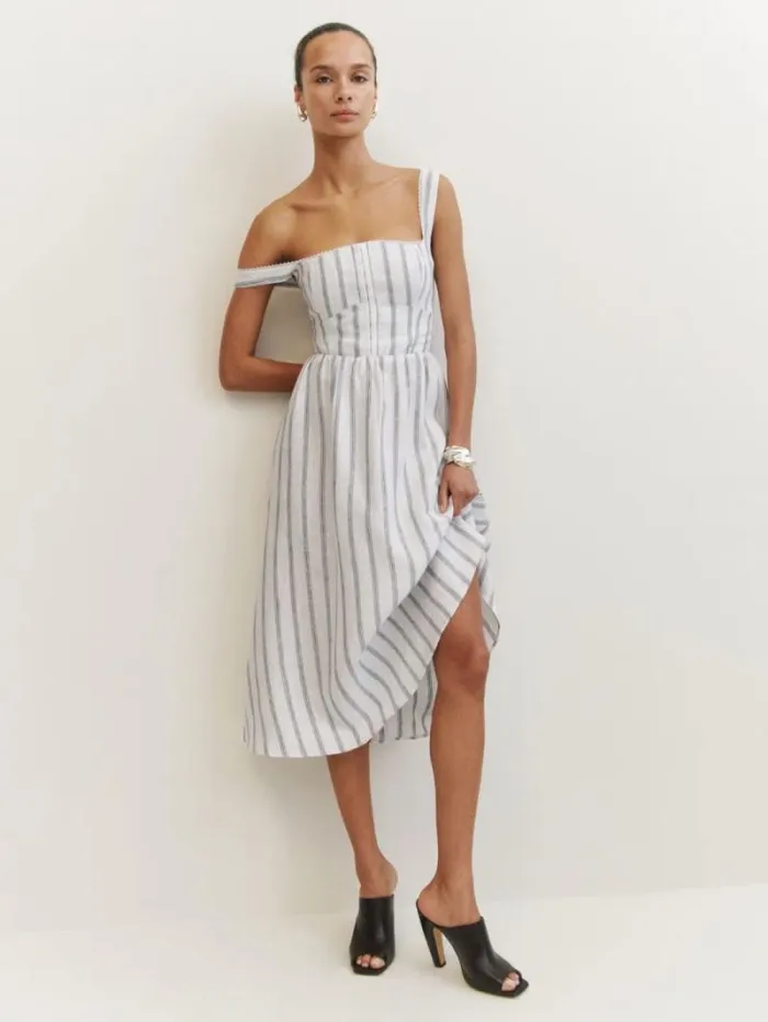 The Reformation Petites Tagliatelle Linen Dress Harbor Stripe 8211 Clothing