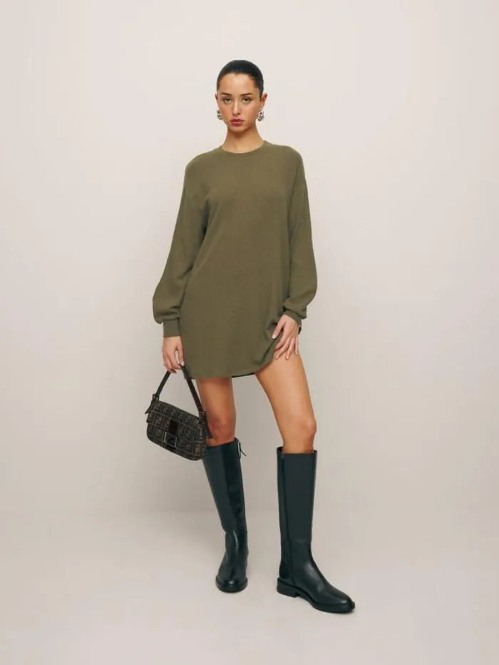 The Reformation Radlee Knit Dress Dark Olive 8211 Clothing