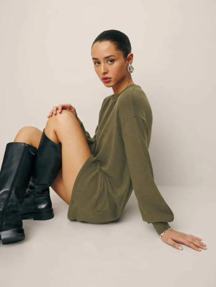 The Reformation Radlee Knit Dress Dark Olive 8211 Clothing