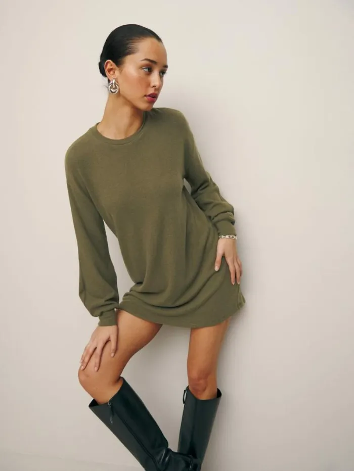 The Reformation Radlee Knit Dress Dark Olive 8211 Clothing