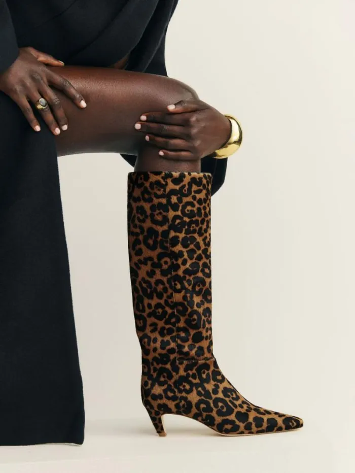 The Reformation Remy Knee Boot Leopard Haircalf 8211 Shoes