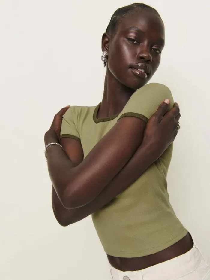 The Reformation Ringer Muse Tee Olive Oil 8211 Clothing