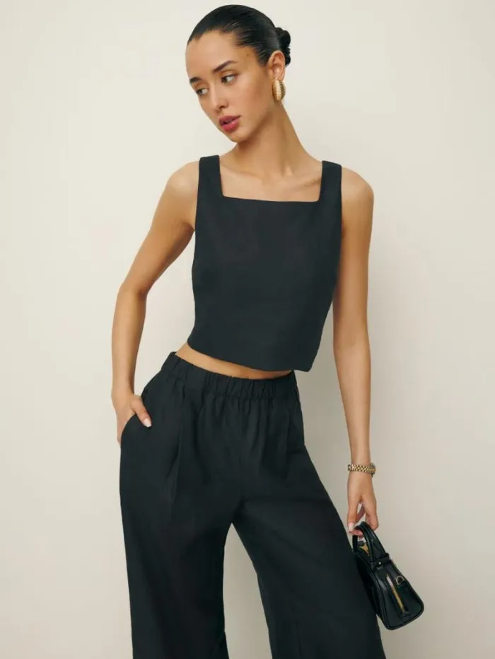 The Reformation Saige Linen Top Black 8211 Clothing