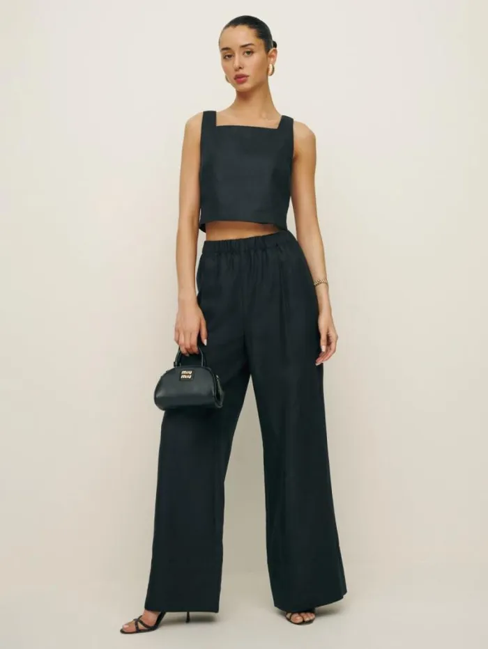The Reformation Saige Linen Top Black 8211 Clothing
