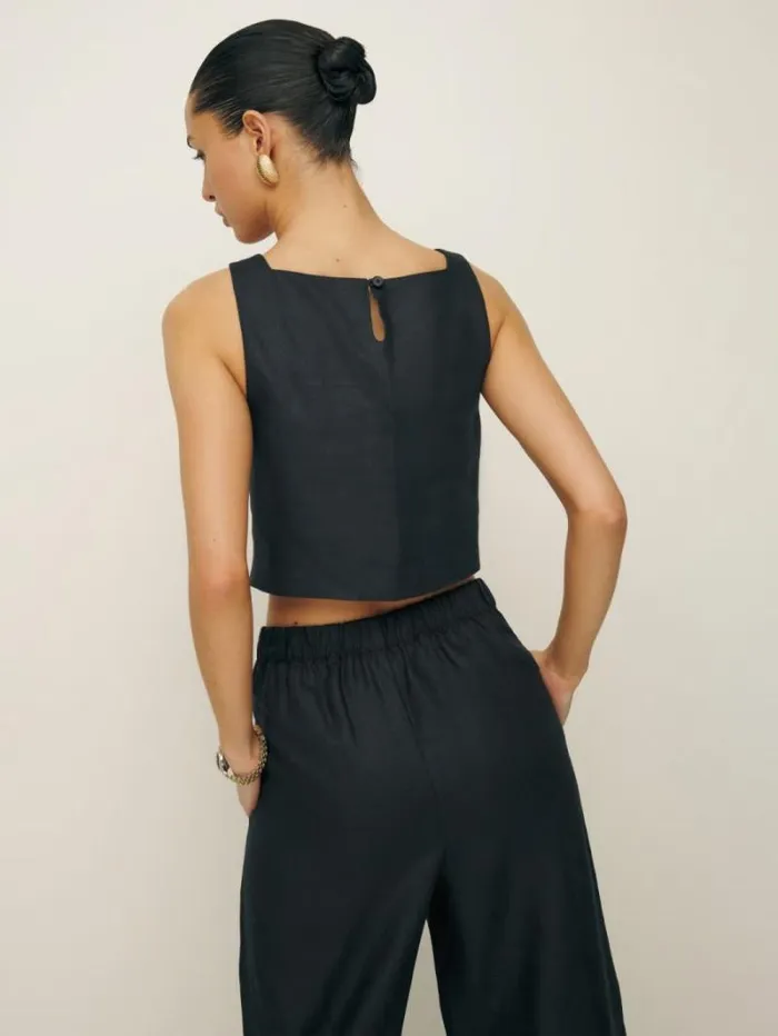 The Reformation Saige Linen Top Black 8211 Clothing