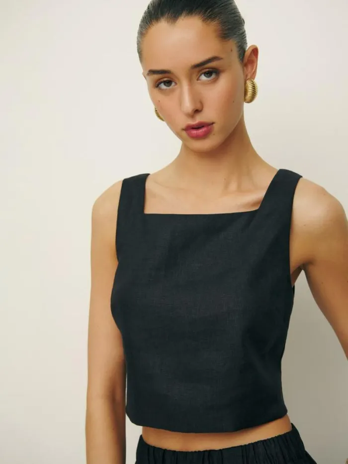 The Reformation Saige Linen Top Black 8211 Clothing