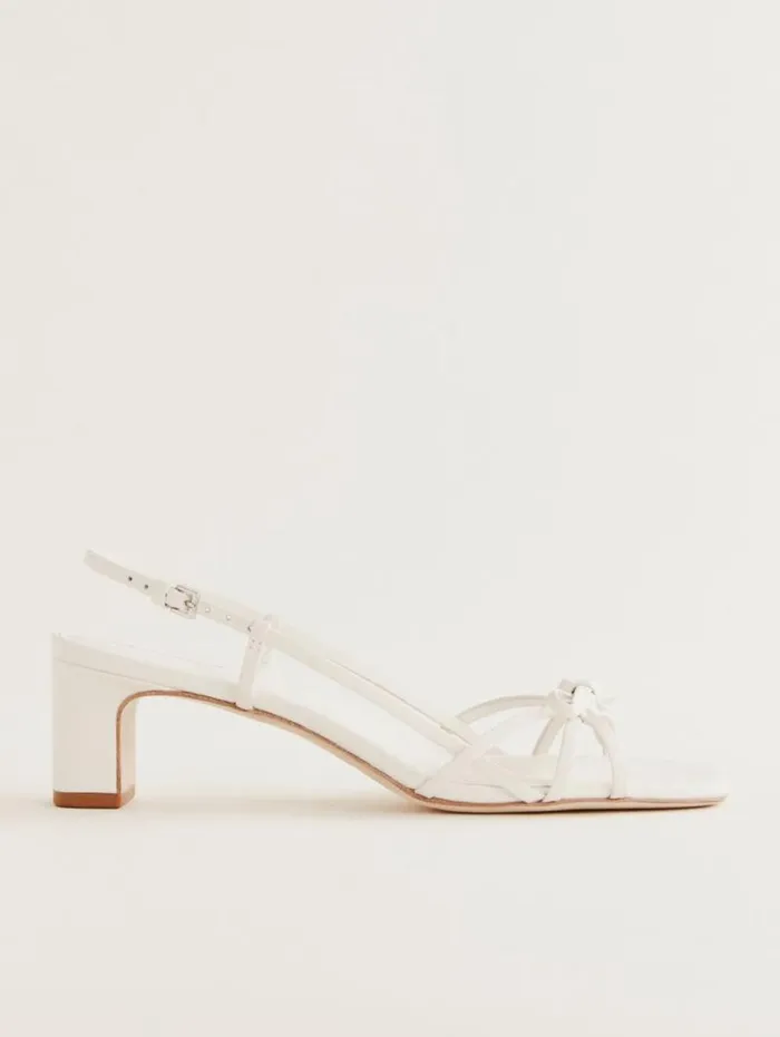 The Reformation Sally Bow Heeled Sandal White Leather 8211 WeddingsShoes