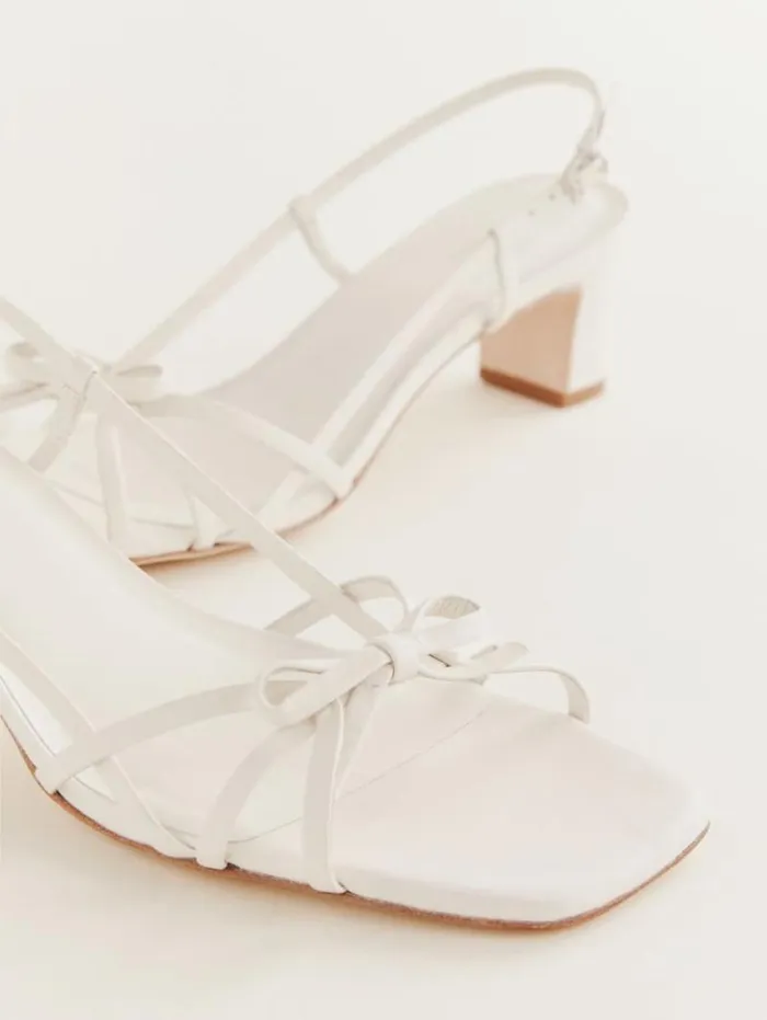 The Reformation Sally Bow Heeled Sandal White Leather 8211 WeddingsShoes