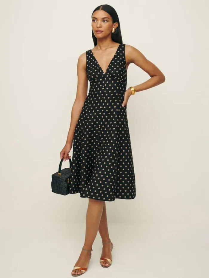The Reformation Sebastien Linen Dress Ritz Dot 8211 Clothing