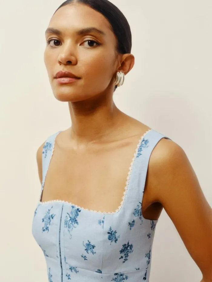 The Reformation Sheri Linen Dress Crystalline 8211 Clothing
