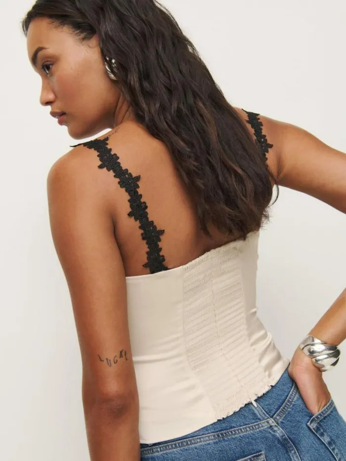 The Reformation Skyla Satin Top Almond 8211 Clothing