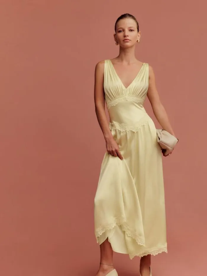 The Reformation Stasia Silk Dress Blonde 8211 ClothingWeddings