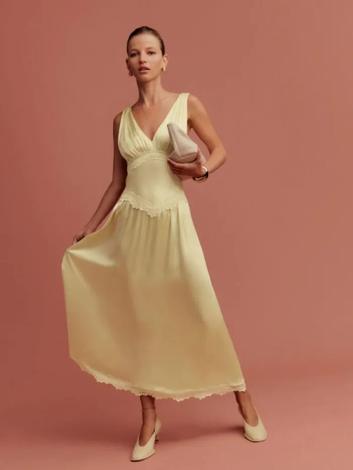 The Reformation Stasia Silk Dress Blonde 8211 ClothingWeddings