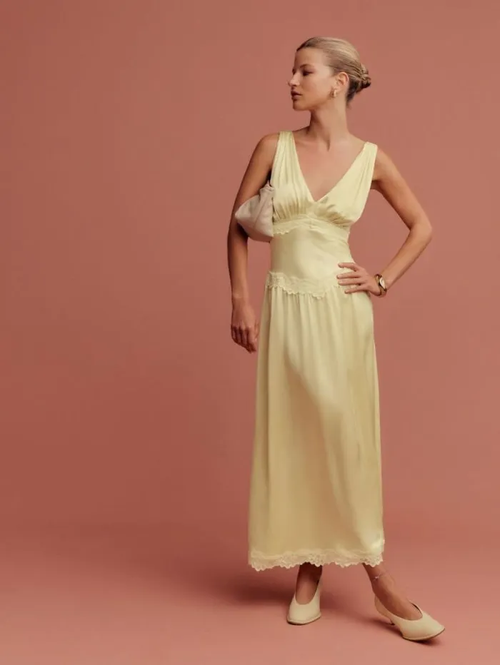 The Reformation Stasia Silk Dress Blonde 8211 ClothingWeddings