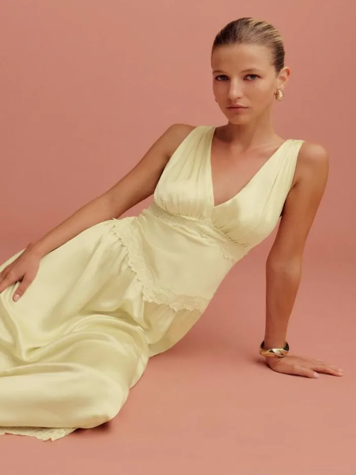 The Reformation Stasia Silk Dress Blonde 8211 ClothingWeddings