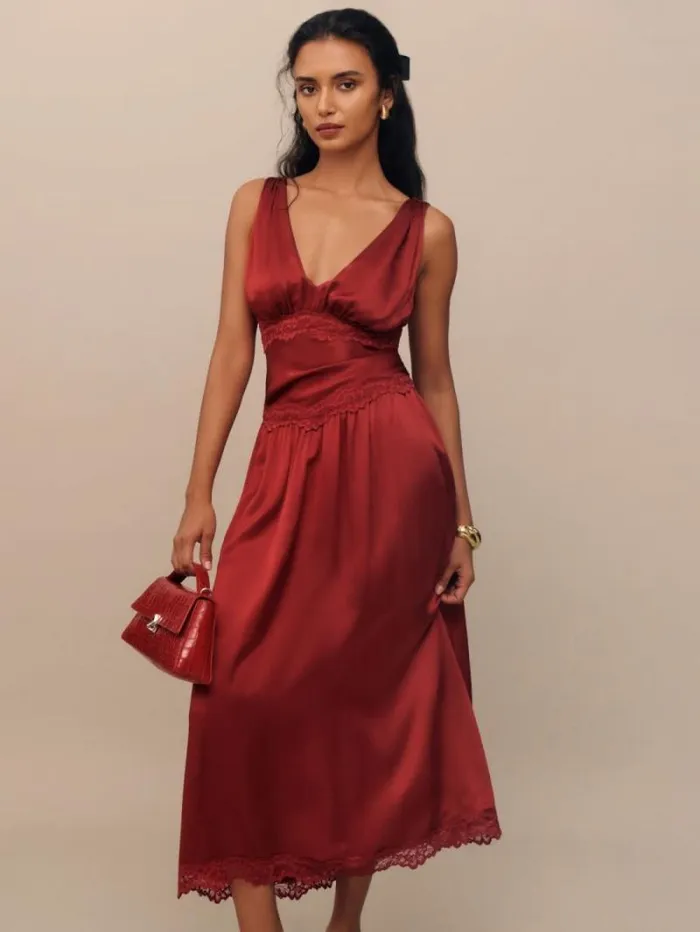 The Reformation Stasia Silk Dress Sangre 8211 Clothing