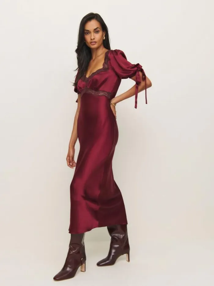 The Reformation Stella Silk Dress Crimson Clover 8211 Clothing