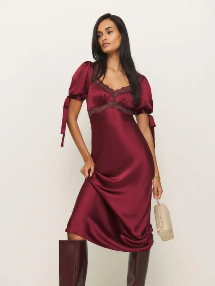 The Reformation Stella Silk Dress Crimson Clover 8211 Clothing
