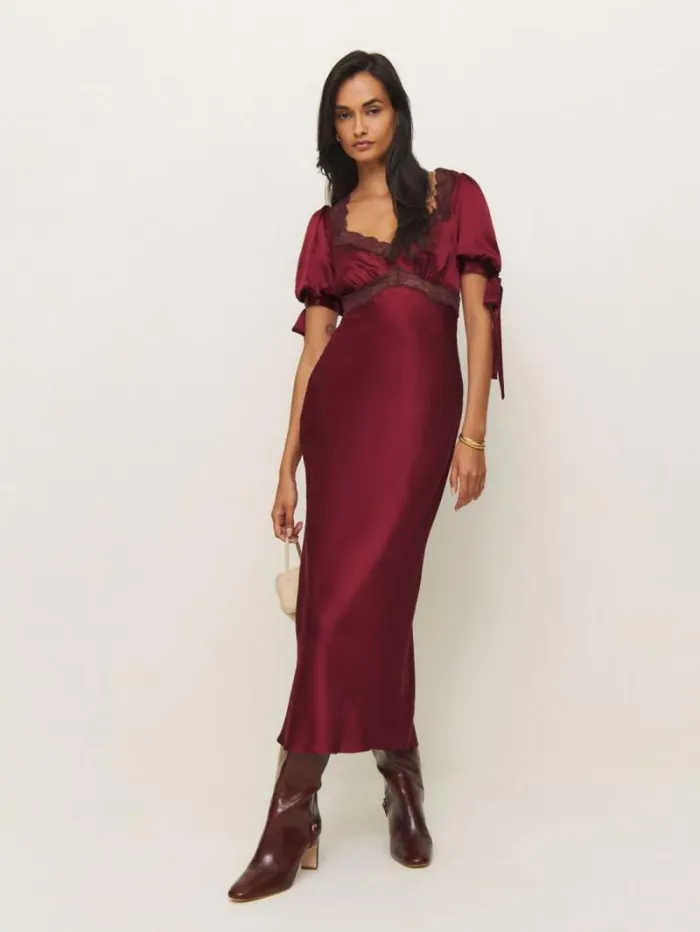 The Reformation Stella Silk Dress Crimson Clover 8211 Clothing