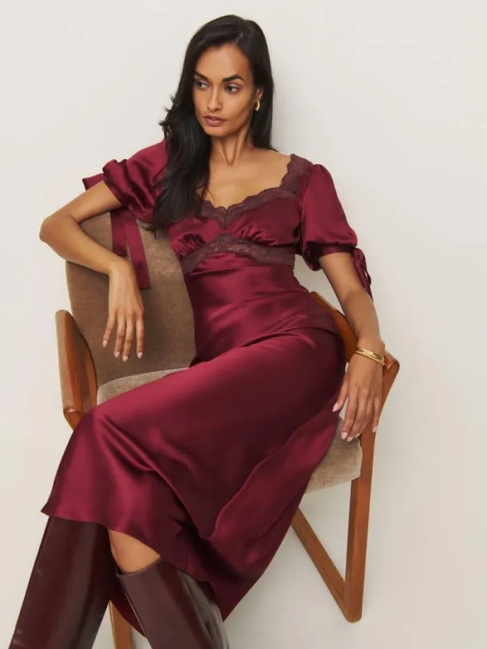 The Reformation Stella Silk Dress Crimson Clover 8211 Clothing