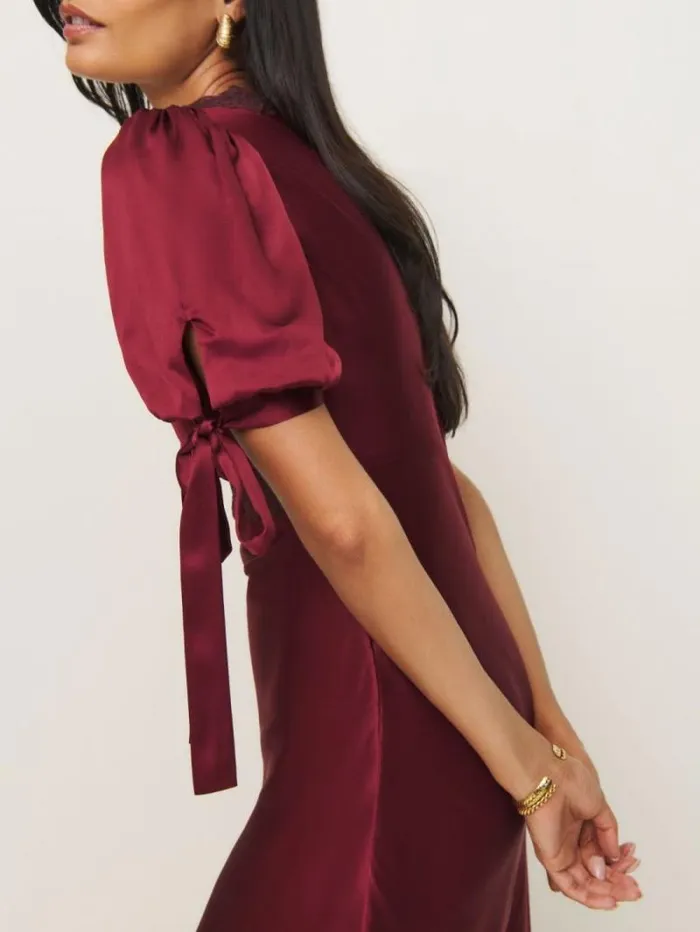 The Reformation Stella Silk Dress Crimson Clover 8211 Clothing