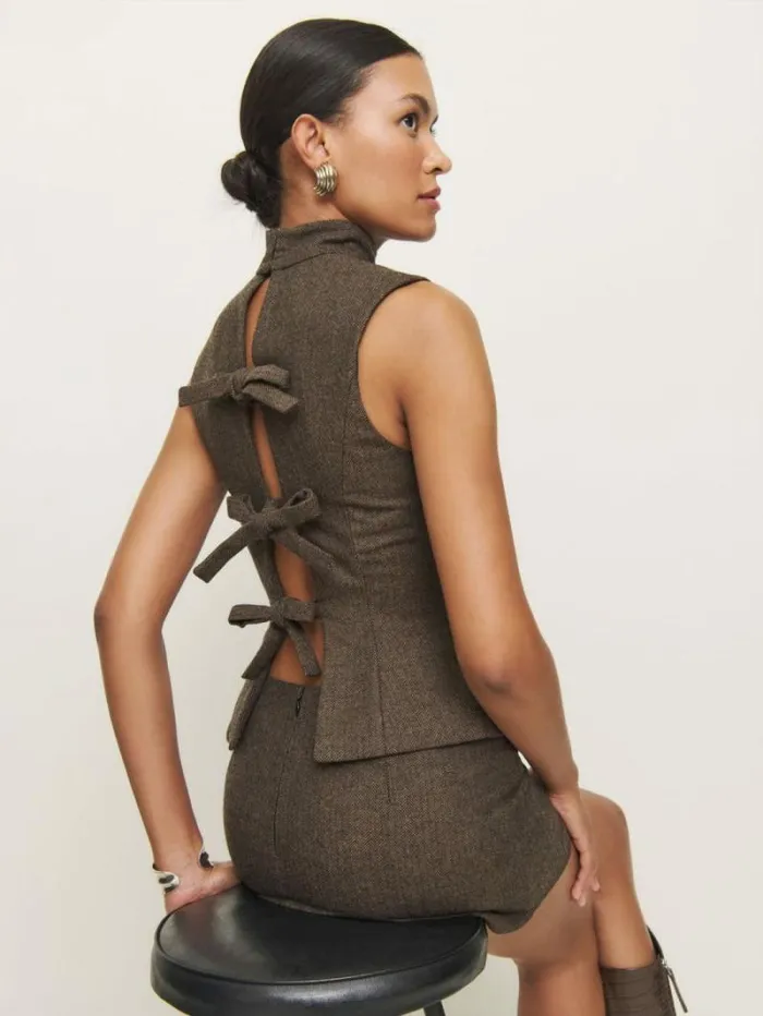 The Reformation Sutton Top Brown Herringbone 8211 Clothing