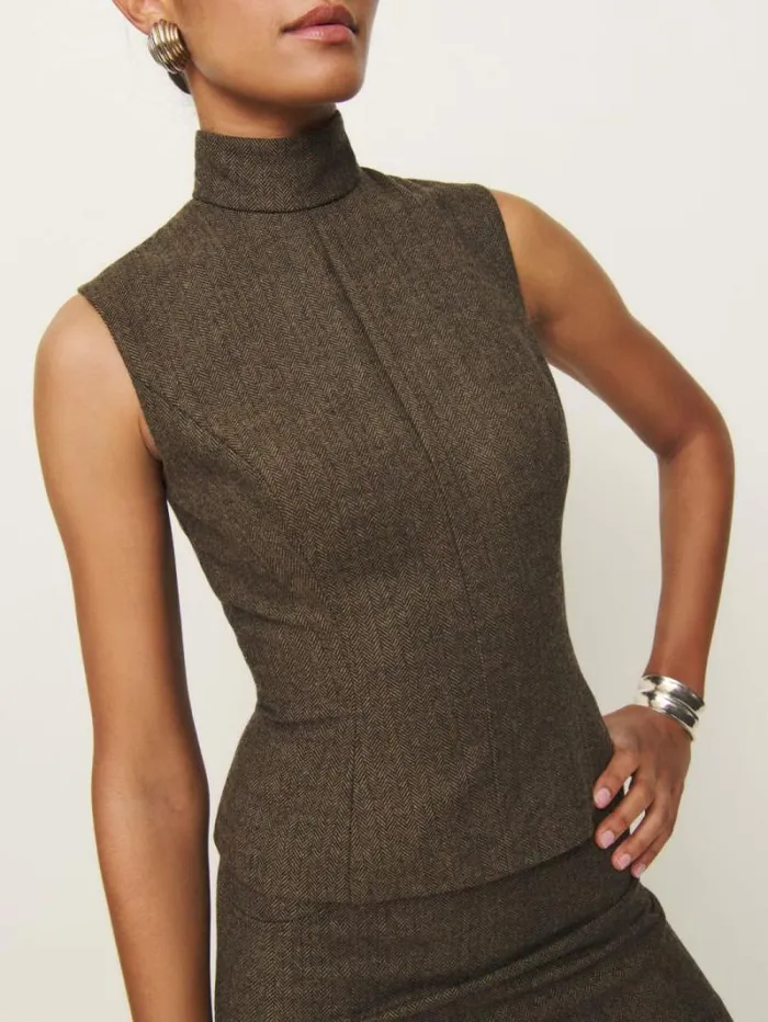 The Reformation Sutton Top Brown Herringbone 8211 Clothing