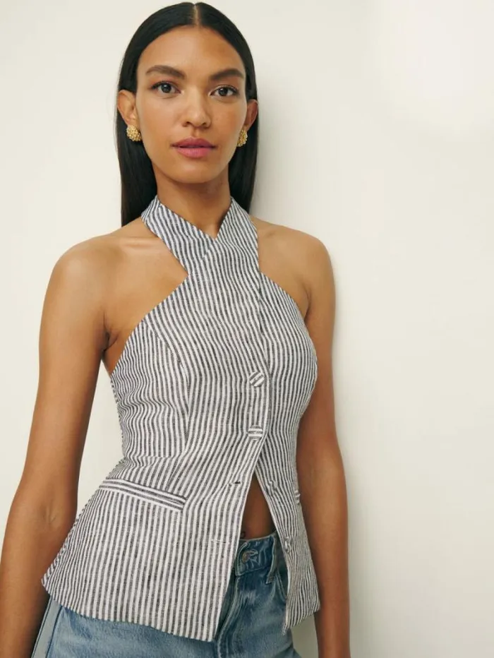 The Reformation Tate Linen Top Vineyard 8211 Clothing