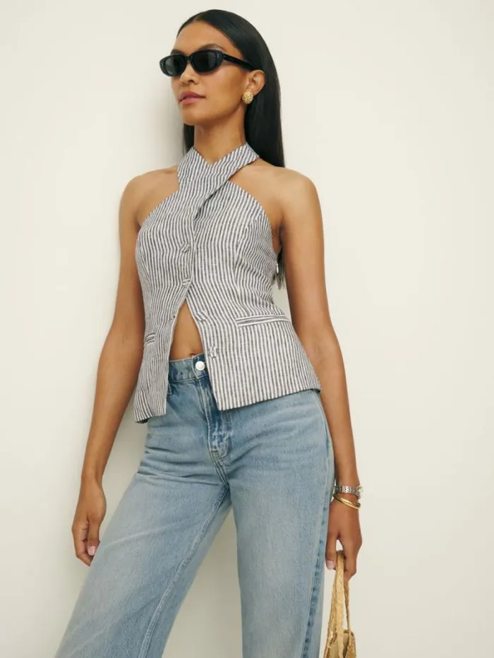 The Reformation Tate Linen Top Vineyard 8211 Clothing