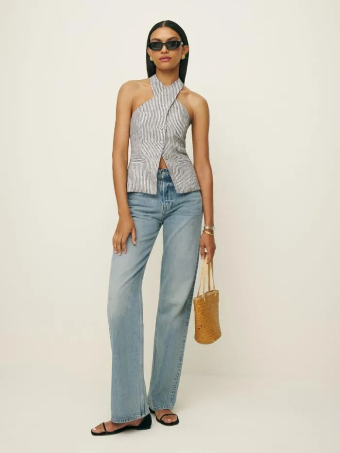 The Reformation Tate Linen Top Vineyard 8211 Clothing