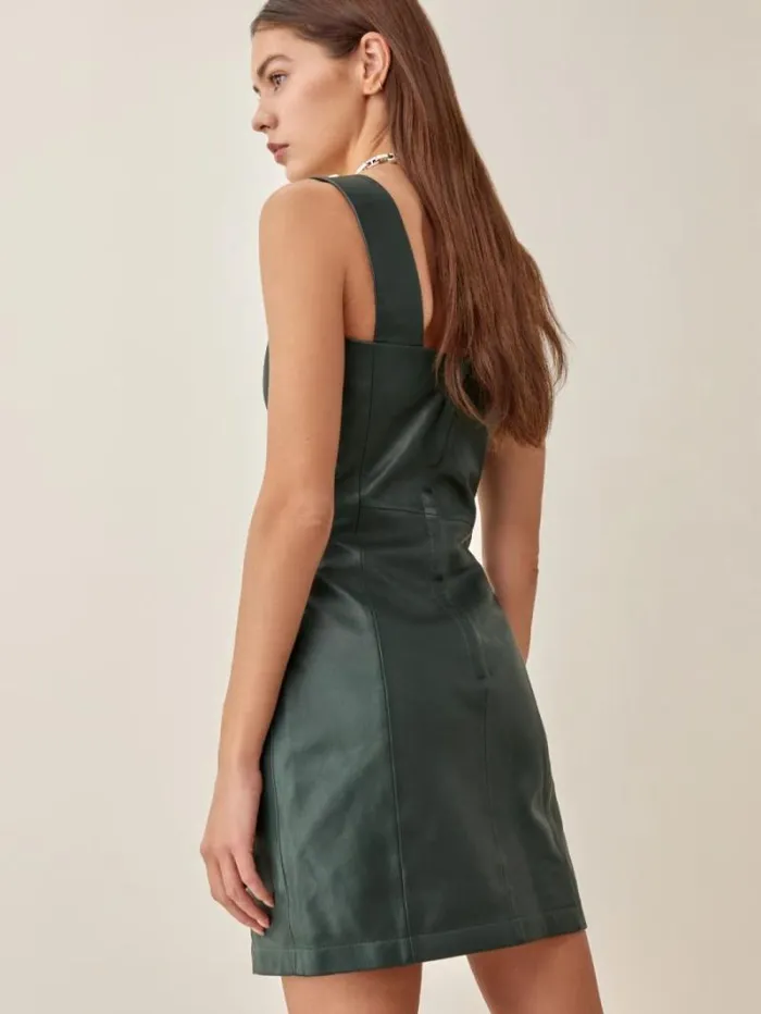 The Reformation Veda Austin Leather Mini Dress Bottle Green 8211 ClothingWeddings