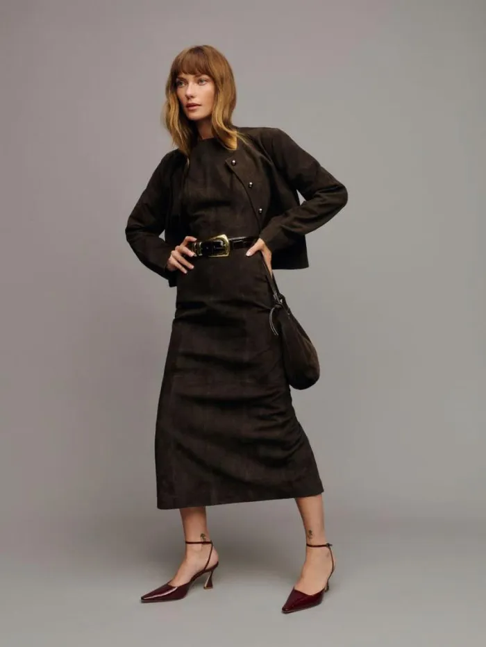 The Reformation Veda Kendi Leather Dress Mole Suede 8211 Clothing