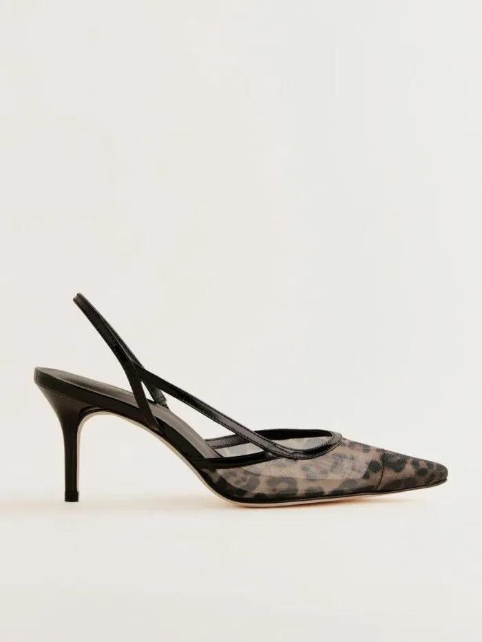 The Reformation Whitnee Slingback Heels Leopard Mesh 8211 Shoes