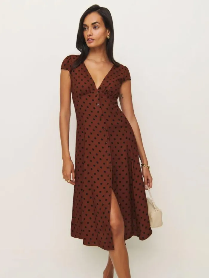 The Reformation Wilda Dress Fig Jam Dot 8211 Clothing