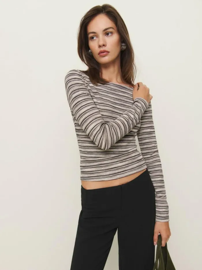 The Reformation Wiley Knit Top Grey Stripe 8211 Clothing