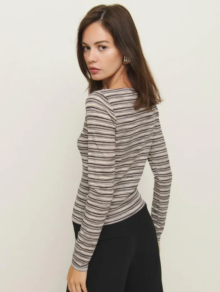 The Reformation Wiley Knit Top Grey Stripe 8211 Clothing