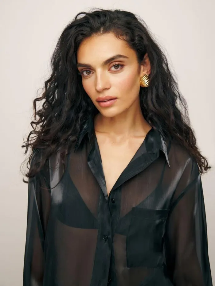 The Reformation Will Oversized Sheer Shirt Metallic Black 8211 Clothing