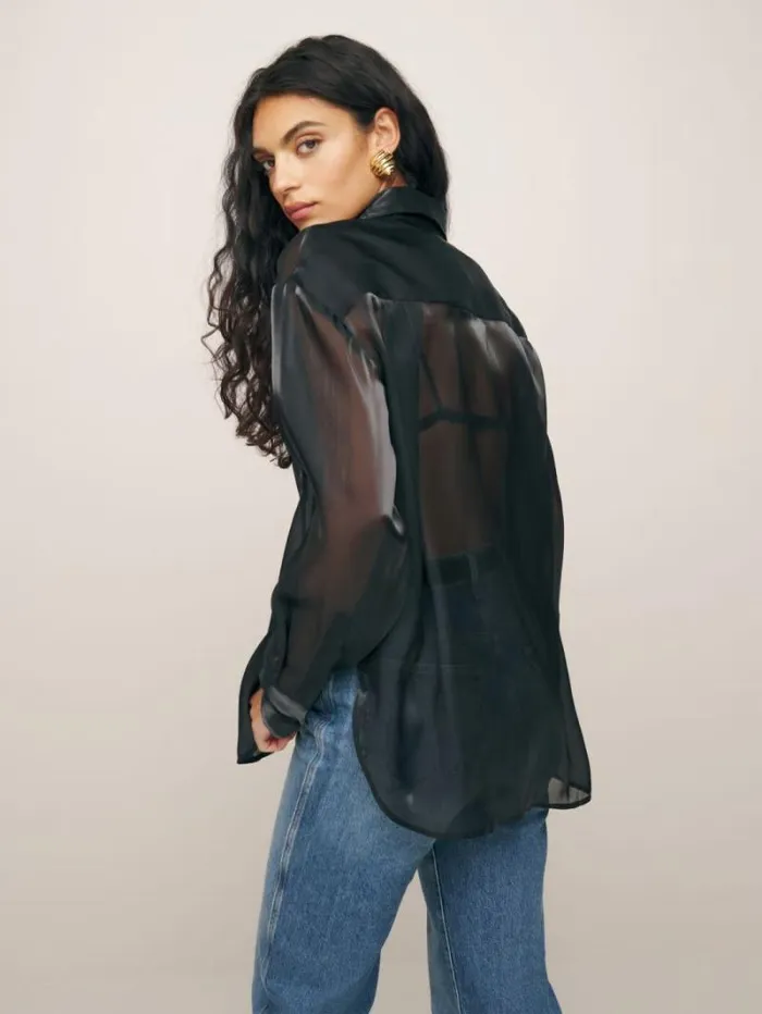 The Reformation Will Oversized Sheer Shirt Metallic Black 8211 Clothing