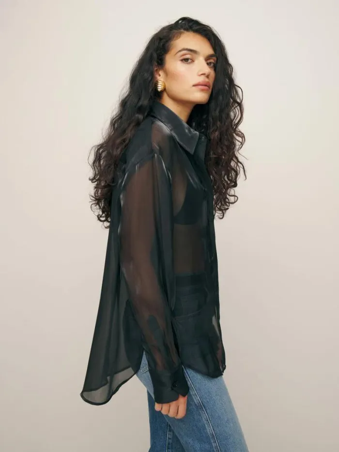 The Reformation Will Oversized Sheer Shirt Metallic Black 8211 Clothing