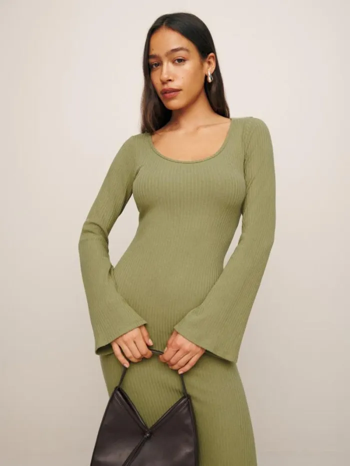 The Reformation Wrenley Knit Dress Olive Oil 8211 Clothing