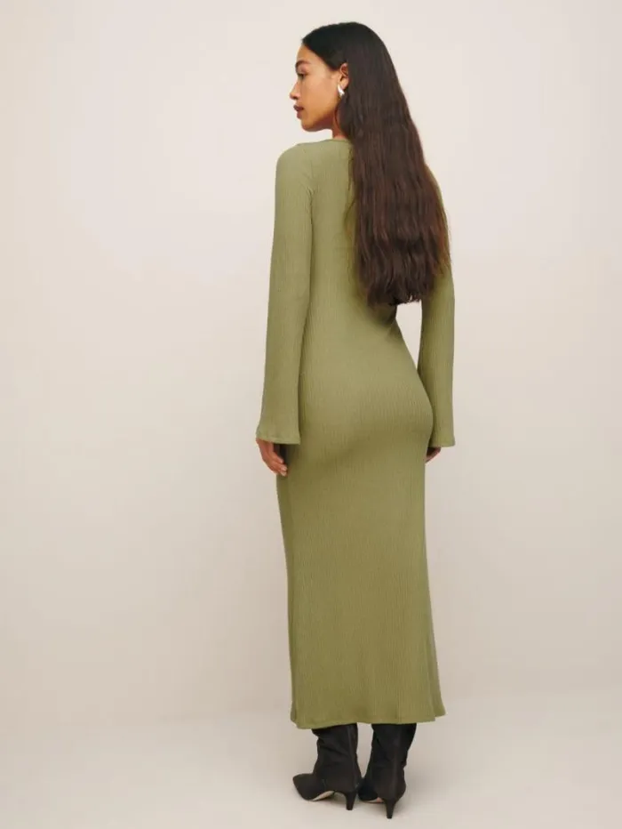 The Reformation Wrenley Knit Dress Olive Oil 8211 Clothing
