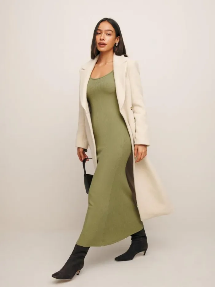 The Reformation Wrenley Knit Dress Olive Oil 8211 Clothing