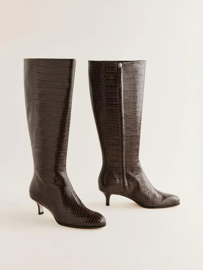 The Reformation Xandra Knee Boot Brown Croceffect 8211 Shoes