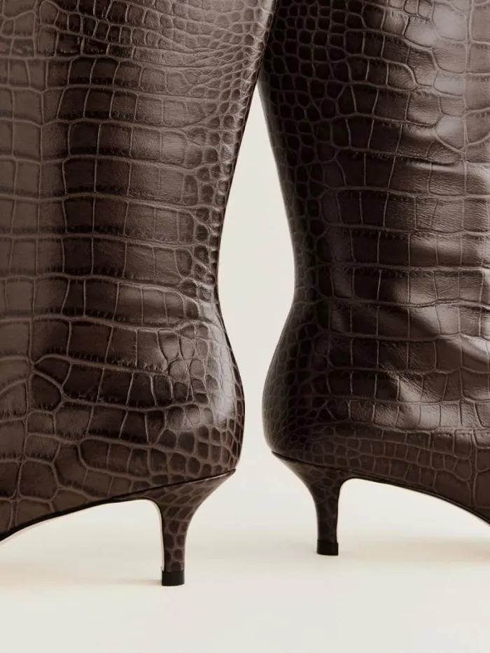 The Reformation Xandra Knee Boot Brown Croceffect 8211 Shoes