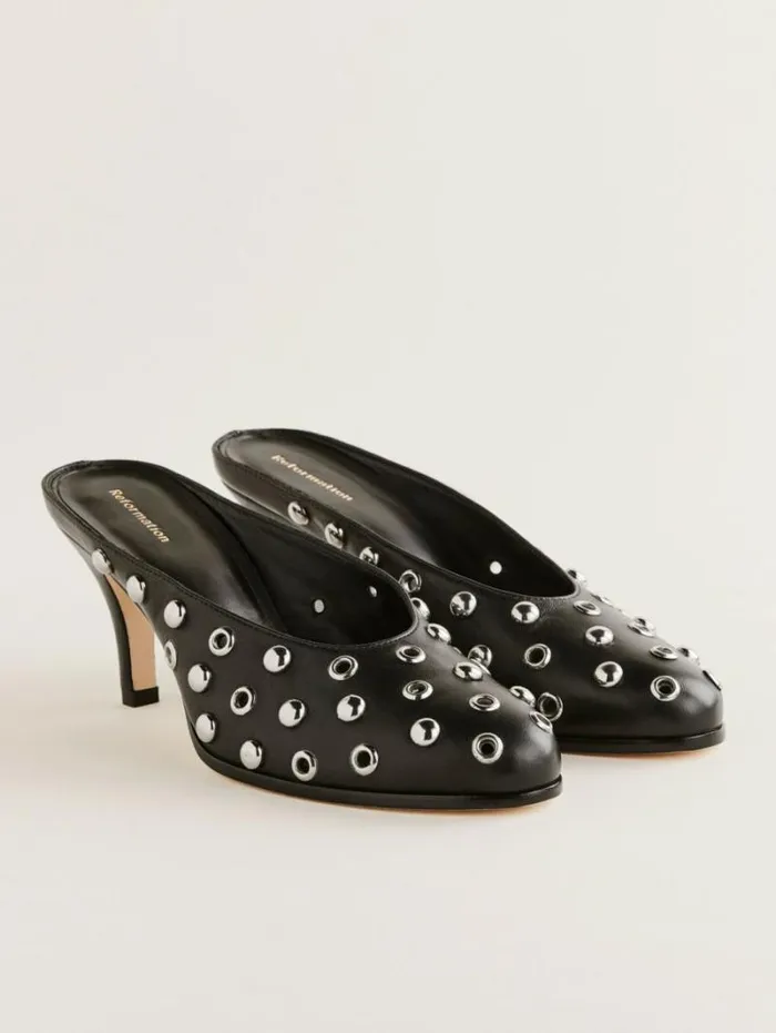The Reformation Xyler Studded Mule Black Leather 8211 Shoes