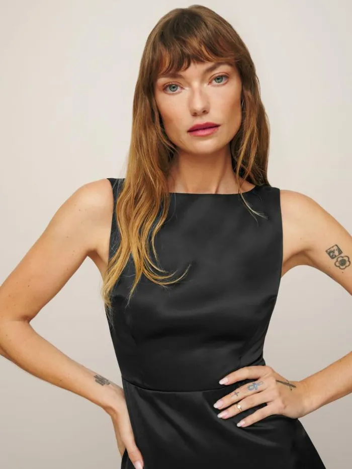 The Reformation Zenni Satin Dress Black 8211 ClothingWeddings