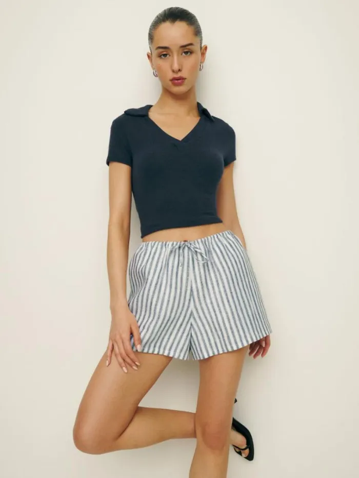 The Reformation Zoey Linen Short Antibes Stripe 8211 Clothing