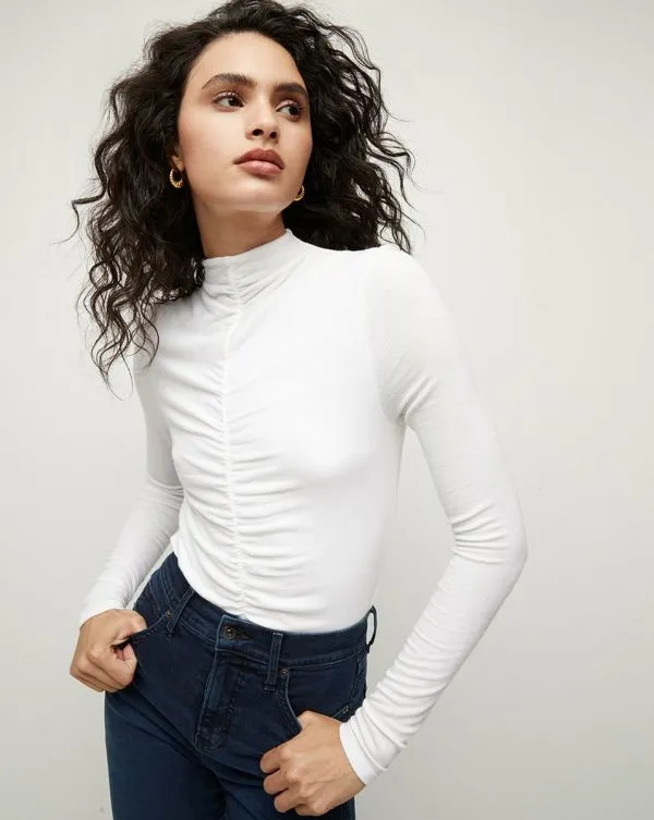 Theresa Ruched Turtleneck White Women Veronica Beard Tops