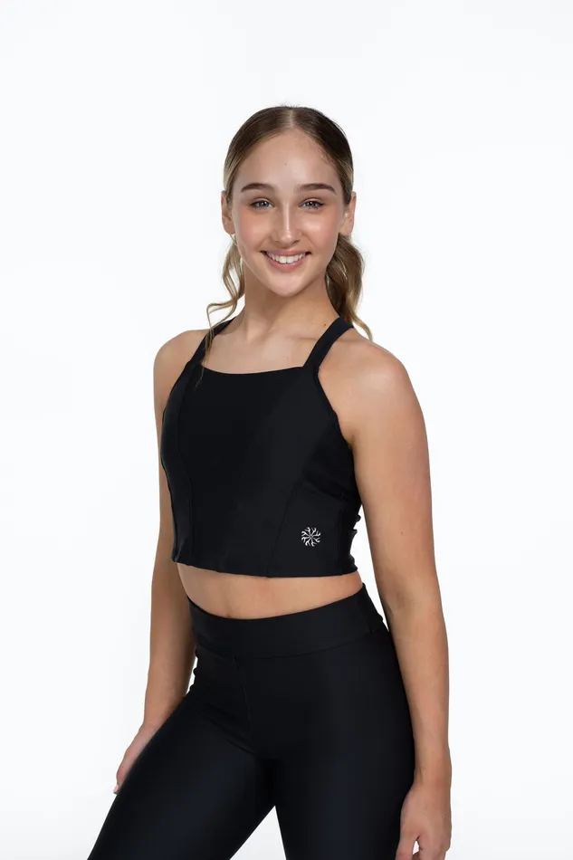 Tops Children Bloch X Flo Active Shelby Seamed Cross Back Top Black Bloch Tops Children Bloch X Flo Active Shelby Seamed Cross Back Top Black Bloch